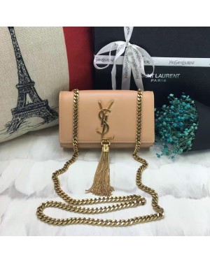 YSL Small Tassel Chain Leather Bag 17cm Apricot Gold