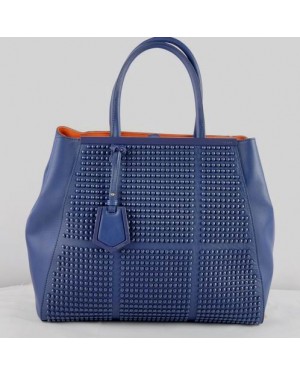 Fendi 2Jours Blue Saffiiano Leather Clinch Bolt Bag