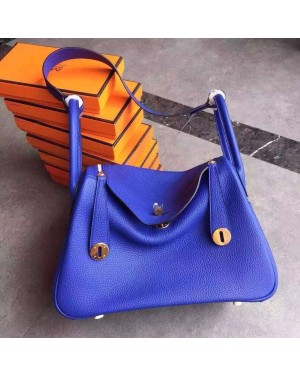 Hermes Lindy 30cm Handbag Electric Blue Gold
