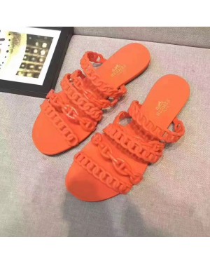 Hermes Jelly Flat Slippers Orange Size 35-41
