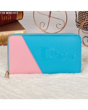 Christian Dior Multicolor Sky Blue/Pink Zipper Wallet 118