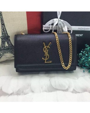 YSL Caviar Leather Chain Bag 22cm Black Gold