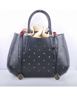 Fendi B Fab Black Leather Perforated Bag Large Top-handle Bag