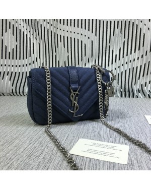 YSL Small Envelope Chain Bag Goatskin Blue 18cm