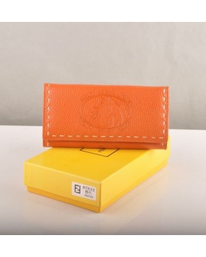 Fendi Orange Calfskin Leather Long Wallet
