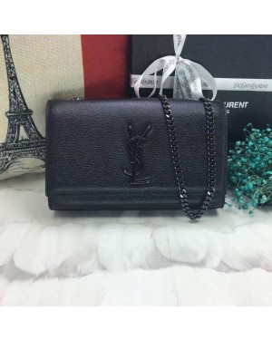 YSL Caviar Leather Chain Bag 22cm Black Black