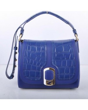 Fendi Blue Crocodile Veins Leather With Ferrari Leather Messenger Bag