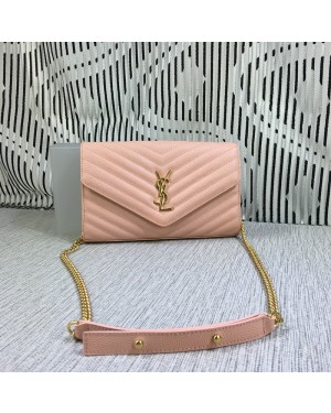 YSL Envelope Chain Bag Caviar Leather Pink 23cm
