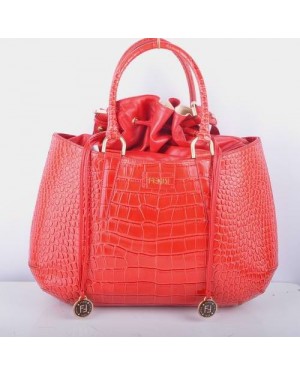 Fendi B Fab Red Crocodile Veins Leather Large Top-handle Bag