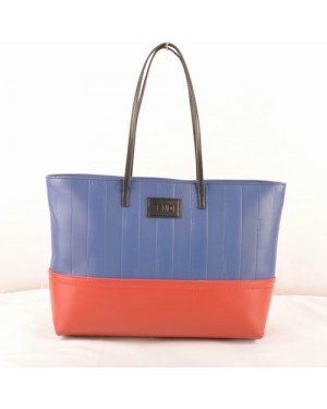 Fendi Blue Soft Calfskin Leather with Red Leather Tote Bag