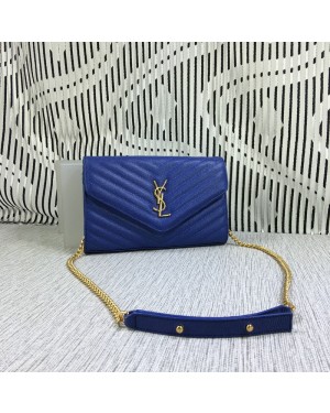 YSL Envelope Chain Bag Caviar Leather Blue 23cm