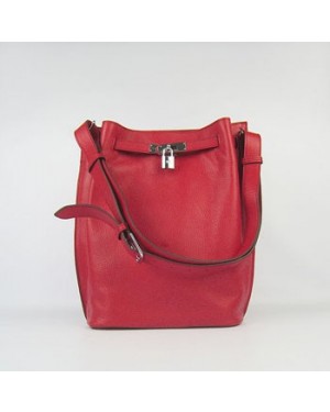 Hermes So Kelly 28cm Togo Leather Shoulder Bag Red Silver