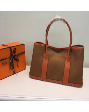 Hermes Garden Party 36cm Leather Handbag Camel Orange