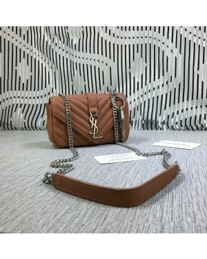 YSL Small Envelope Chain Bag Goatskin Brown 18cm