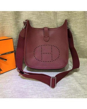 Hermes Evelyne III Togo Leather Crossbody Bag Burgundy