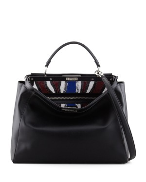 Fendi Peekaboo Sequin-Lined Handbag Black