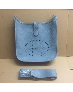 Hermes Evelyne III Togo Leather Crossbody Bag Blue Lin