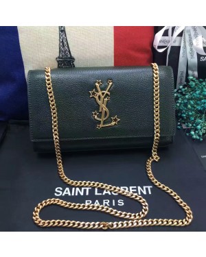 New YSL Chain Bag 24cm Caviar Leather Dark Green