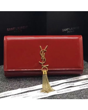 YSL Patent Leather Tassel Clutch 27cm Red