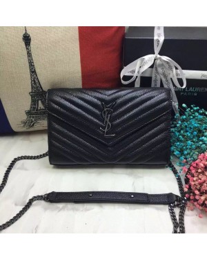 YSL Envelope Bag Caviar Leather Black Gunmetal Chain 23cm