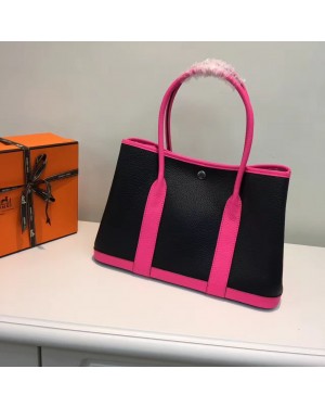 Hermes Garden Party 36cm Leather Handbag Black Hot Pink